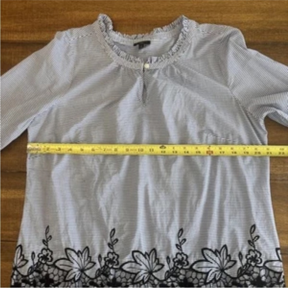 Talbots Plus Size X Blue & White Striped Embroidered Long Sleeve - Picture 5 of 14